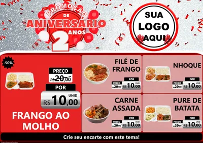 Modelo de Encarte para Encarte A4 Horizontal com o tema Promoção de Aniversário - 2 Anos para Restaurante