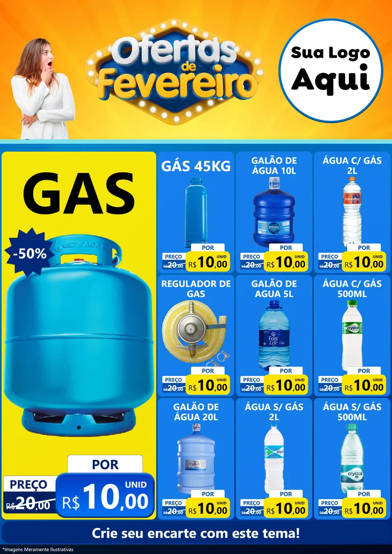 Modelo de Encarte para Encarte A4 Vertical com o tema Ofertas de Fevereiro para Água e gás