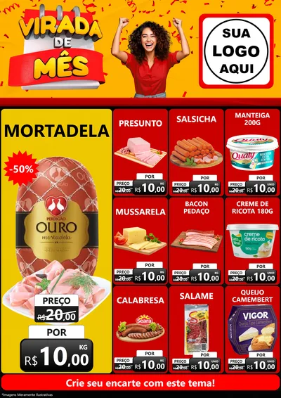 Modelo de Encarte para Encarte A4 Vertical com o tema Virada de Mês para Frios e Laticínios