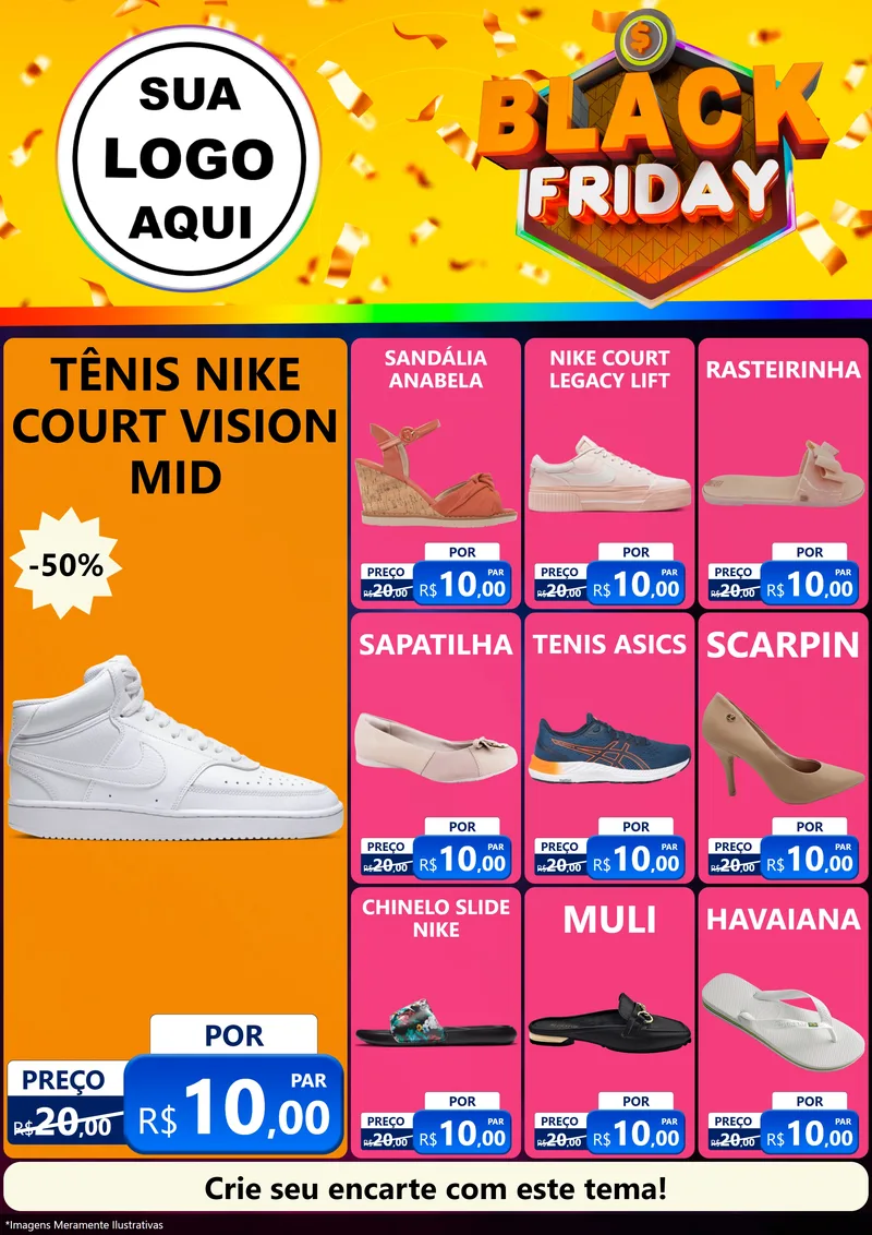 Modelo de Encarte para Encarte A4 Vertical com o tema Black Friday para Calçados