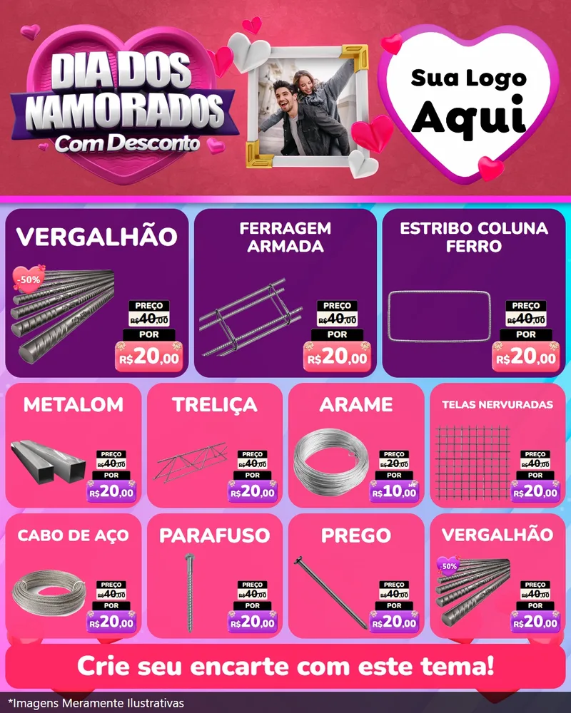 Modelo de Rede Social para Feed Instagram com o tema Dia Dos Namorados Com Desconto para Ferragens