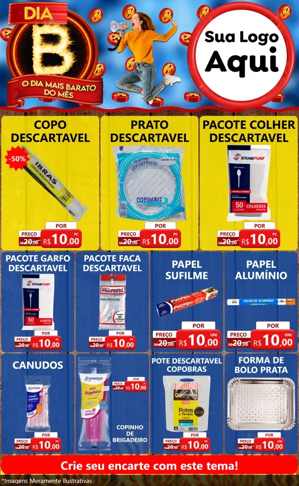 Modelo de Encarte para Encarte Grande com o tema Dia B - O Dia Mais Barato Do Mês para Embalagens
