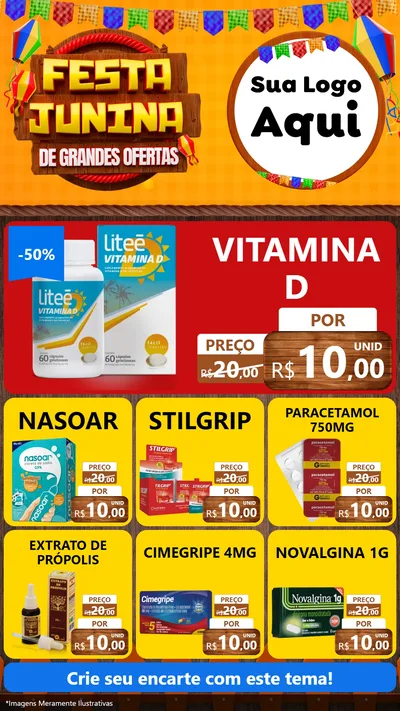 Modelo de Rede Social para Stories com o tema Festa Junina de Grandes Ofertas para Farmácia