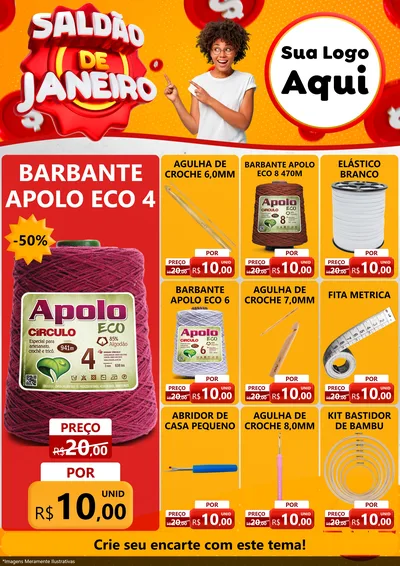 Modelo de Encarte para Encarte A4 Vertical com o tema Saldão de Janeiro para Armarinho e Aviamentos