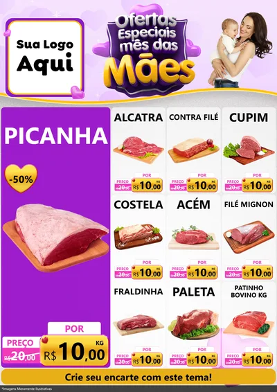Modelo de Encarte para Encarte A4 Vertical com o tema Ofertas Especiais - Mês das Mães para Açougue