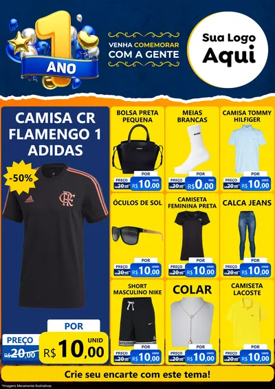Modelo de Encarte para Encarte A4 Vertical com o tema Um Ano de Aniversário para Roupas e acessórios