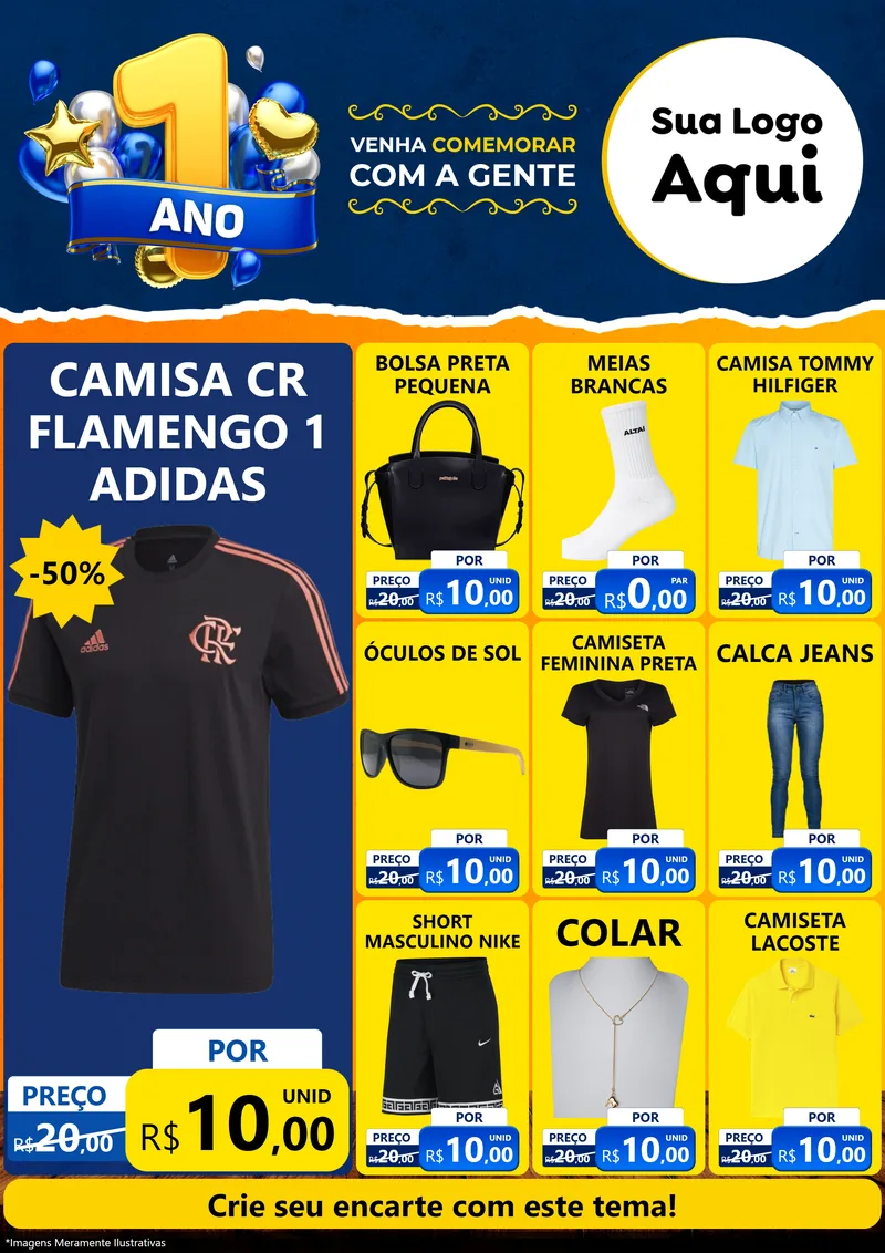 Modelo de Encarte para Encarte A4 Vertical com o tema Um Ano de Aniversário para Roupas e acessórios