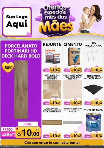 Modelo de Encarte para Encarte A4 Vertical com o tema Ofertas Especiais - Mês das Mães para Pisos e revestimentos