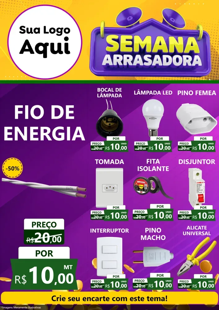 Modelo de Encarte para Encarte A4 Vertical com o tema Semana Arrasadora para Materiais Elétricos