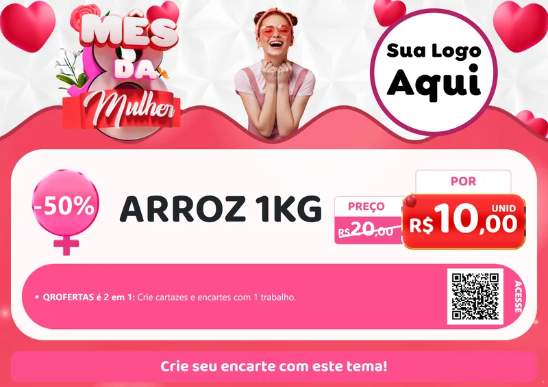 Modelo de Cartaz para Cartaz A4 Horizontal com o tema Mês da Mulher para Supermercado