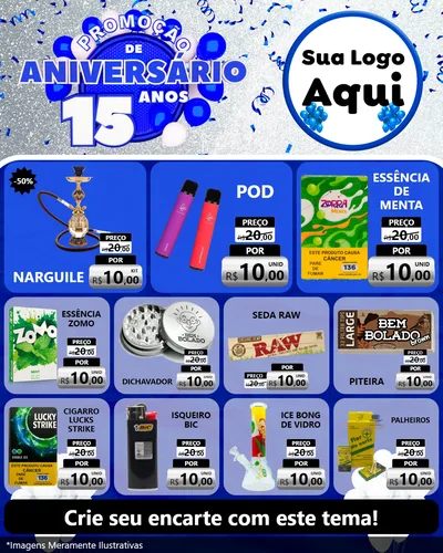 Modelo de Rede Social para Feed Instagram com o tema Promoção de Aniversário - 15 Anos para Tabacaria