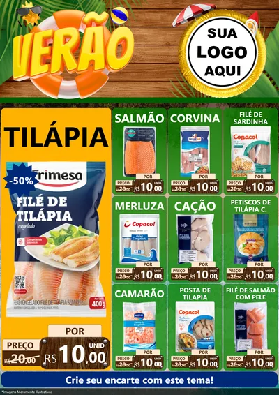 Modelo de Encarte para Encarte A4 Vertical com o tema Verão para Peixaria