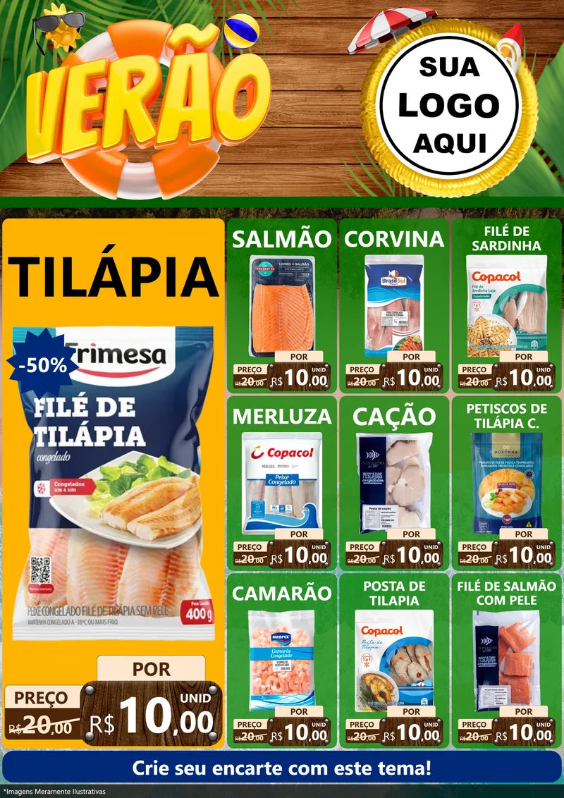 Modelo de Encarte para Encarte A4 Vertical com o tema Verão para Peixaria