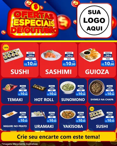 Modelo de Rede Social para Feed Instagram com o tema Ofertas Especiais de Outubro para Comida japonesa
