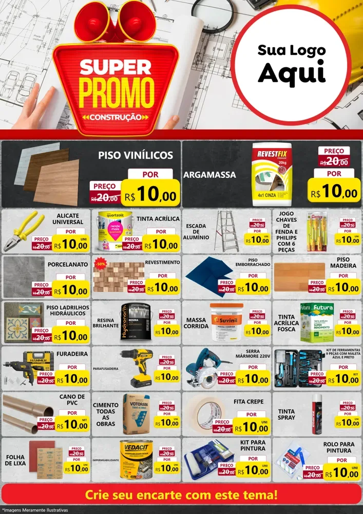 Modelo de Encarte para Encarte A4 Vertical com o tema Super Promoção Construção para Material para Construção