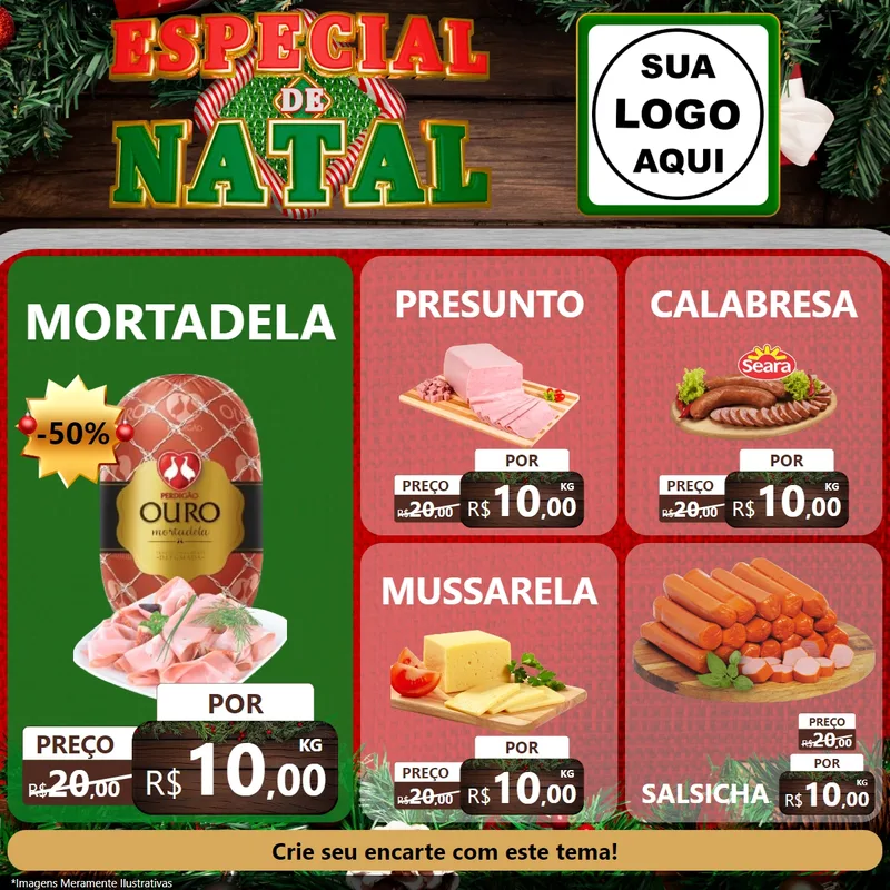 Modelo de Rede Social para Feed Facebook com o tema Especial de Natal para Frios e Laticínios