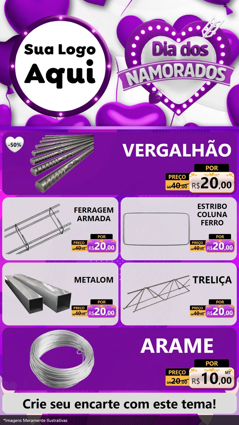 Modelo de TV para TV Vertical com o tema Dia dos Namorados para Ferragens
