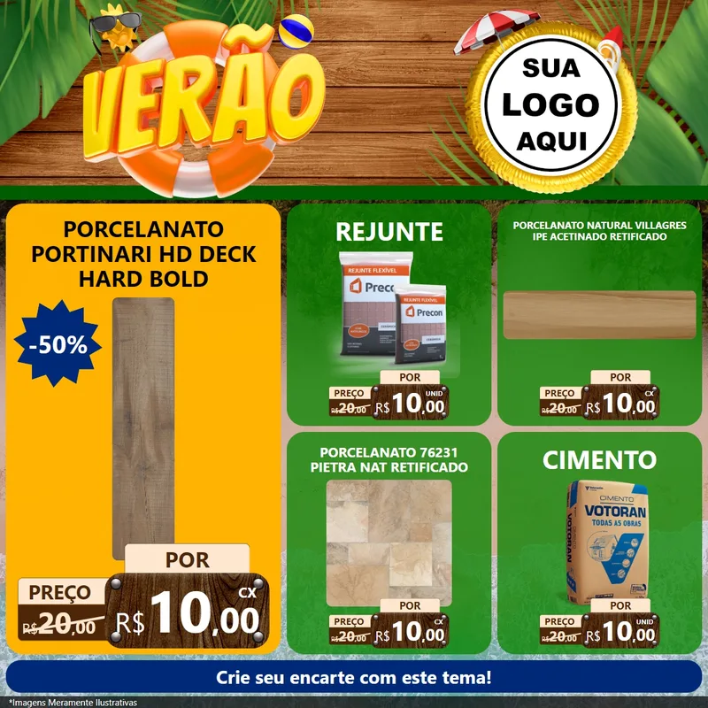 Modelo de Rede Social para Feed Facebook com o tema Verão para Pisos e revestimentos