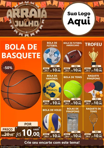 Modelo de Encarte para Encarte A4 Vertical com o tema Arraiá de Julho - Junina para Artigos Esportivos