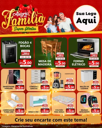 Modelo de Rede Social para Feed Instagram com o tema Alegria em Família Super Ofertas - Natal para Móveis e Eletro