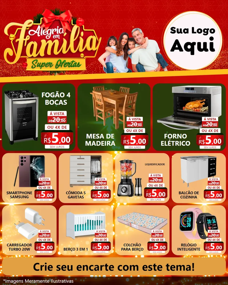 Modelo de Rede Social para Feed Instagram com o tema Alegria em Família Super Ofertas - Natal para Móveis e Eletro