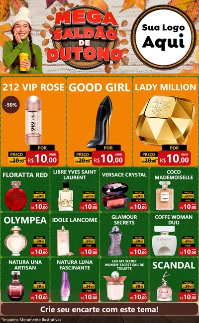Modelo de Encarte para Encarte Grande com o tema Mega Saldão de Outono para Perfumes