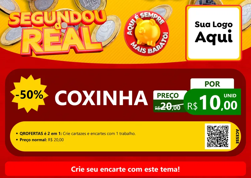 Modelo de Cartaz para Cartaz A4 Horizontal com o tema Segundou do Real para Salgadaria
