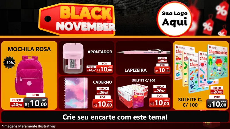 Modelo de TV para TV Horizontal com o tema Black November para Papelaria