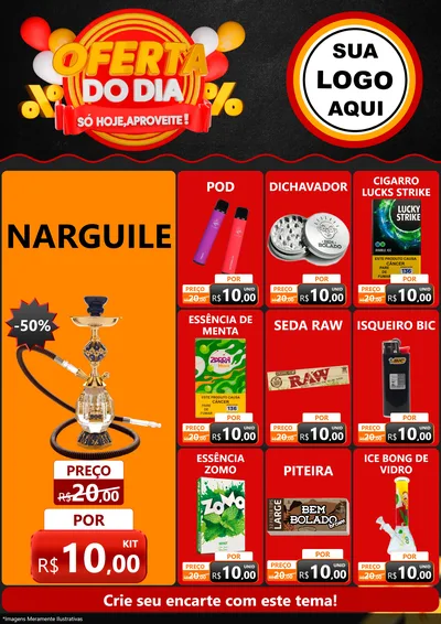 Modelo de Encarte para Encarte A4 Vertical com o tema Oferta do Dia - Só hoje, Aproveite! para Tabacaria