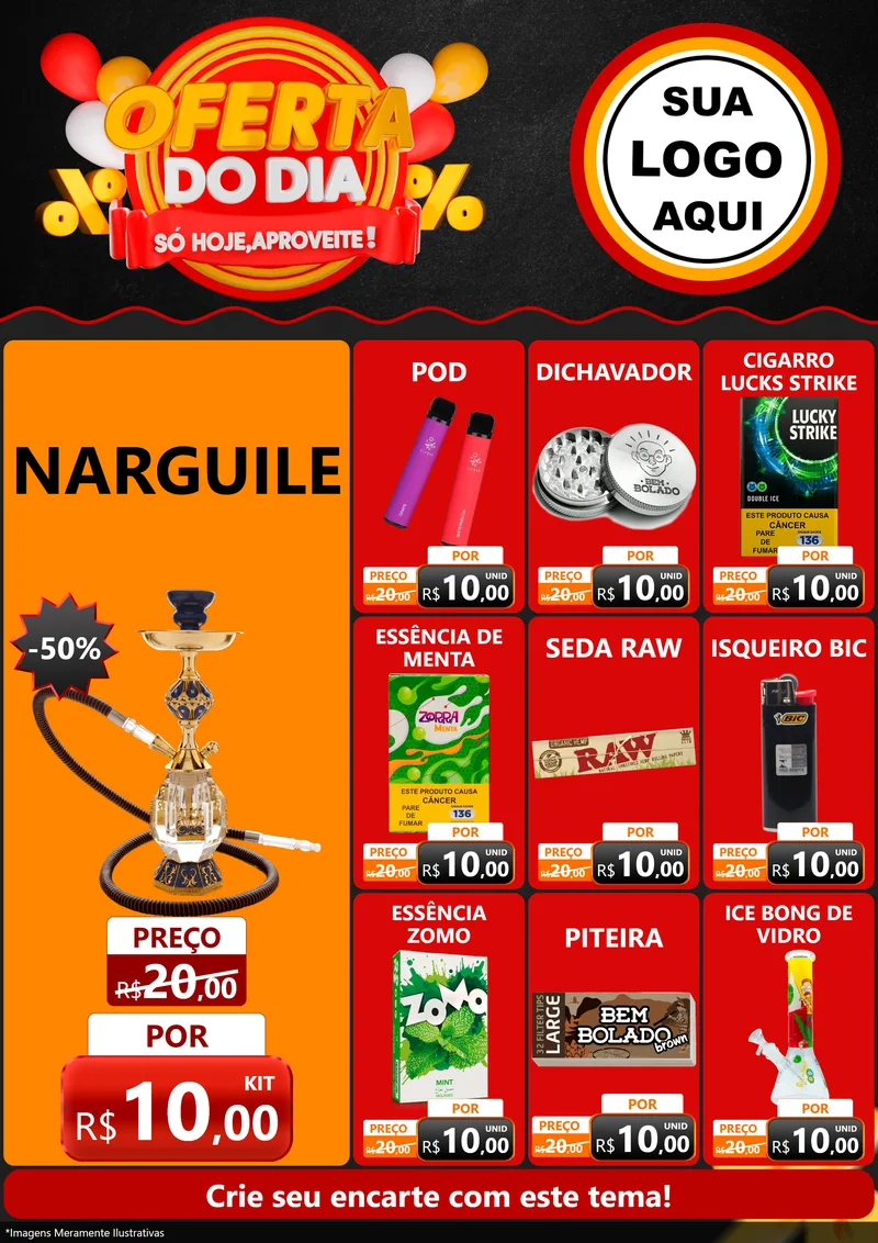 Modelo de Encarte para Encarte A4 Vertical com o tema Oferta do Dia - Só hoje, Aproveite! para Tabacaria