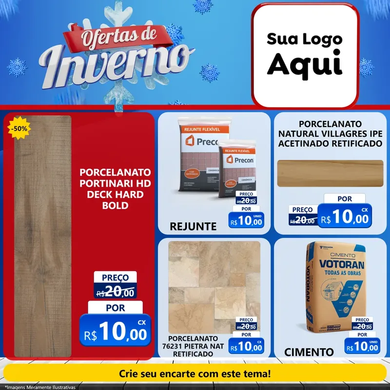 Modelo de Rede Social para Feed Facebook com o tema Ofertas de Inverno para Pisos e revestimentos