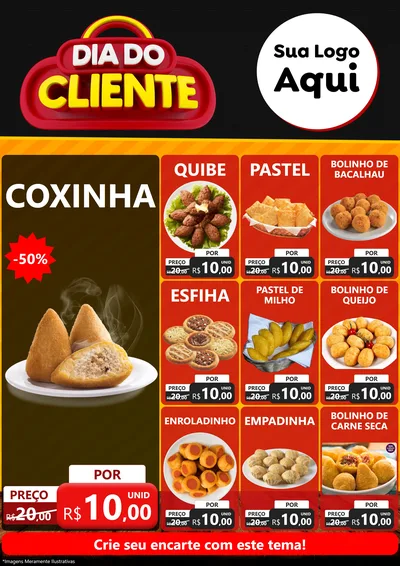 Modelo de Encarte para Encarte A4 Vertical com o tema Dia do Cliente para Salgadaria