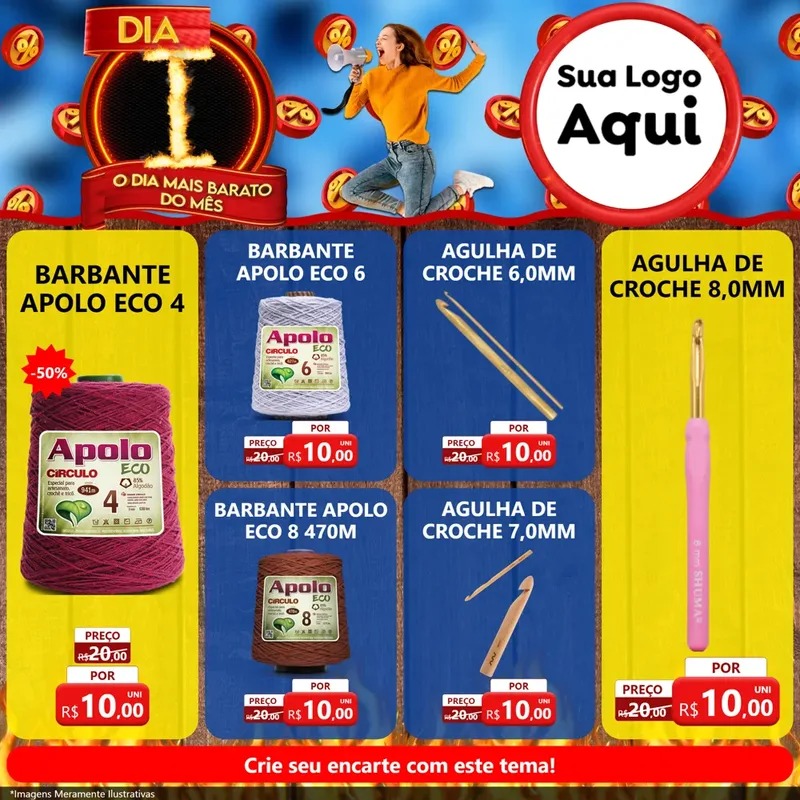 Modelo de Rede Social para Feed Facebook com o tema Dia I - O Dia Mais Barato Do Mês para Armarinho e Aviamentos