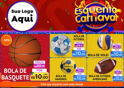 Modelo de Encarte para Encarte A4 Horizontal com o tema Esquenta de Carnaval para Artigos Esportivos