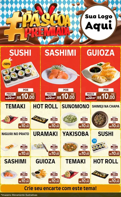 Modelo de Encarte para Encarte Grande com o tema Páscoa Premiada para Comida japonesa