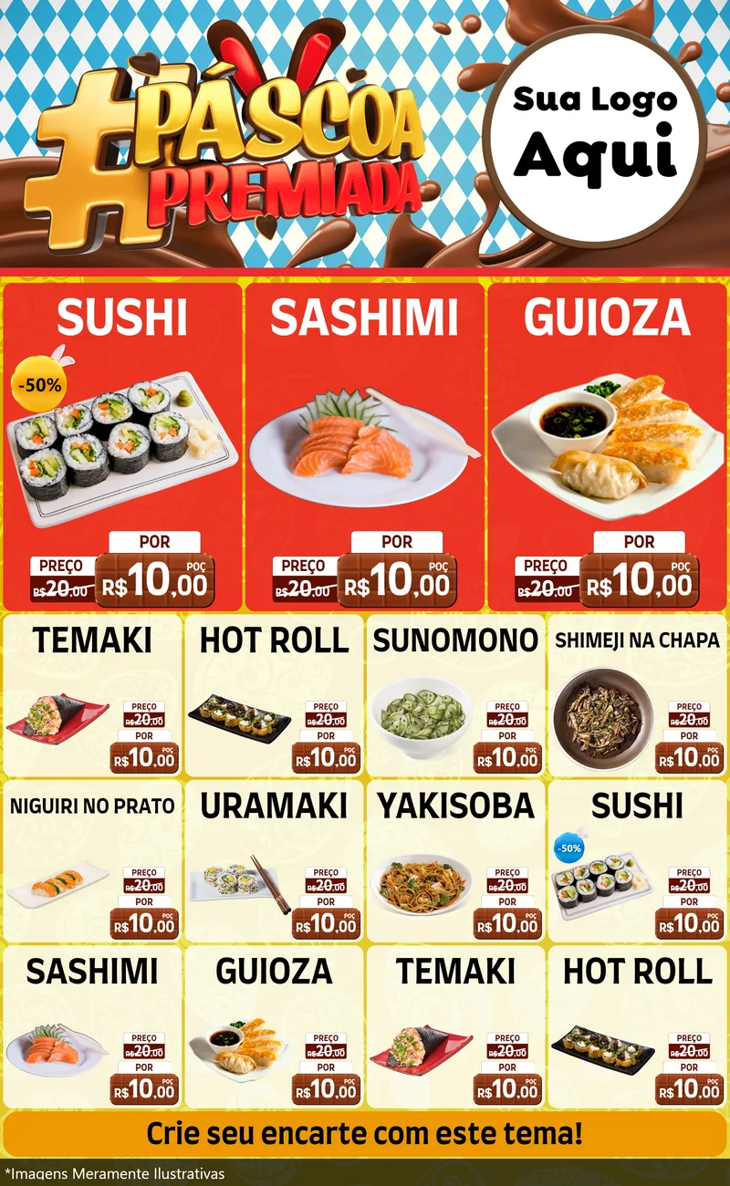 Modelo de Encarte para Encarte Grande com o tema Páscoa Premiada para Comida japonesa