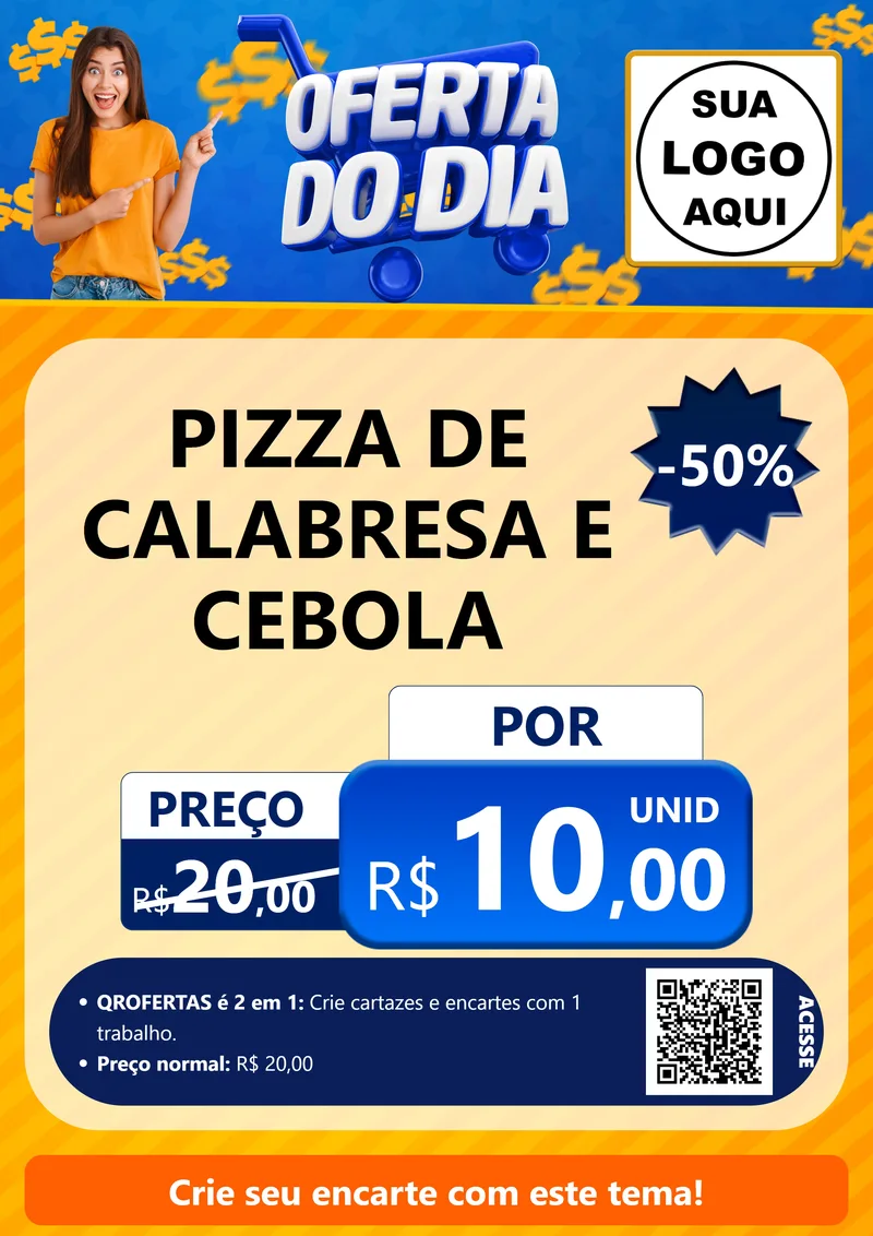 Modelo de Cartaz para Cartaz A4 Vertical com o tema Oferta do Dia para Pizzaria