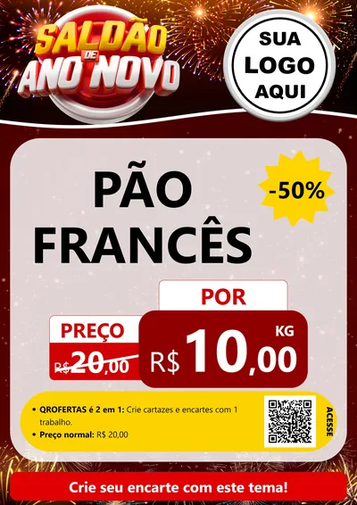 Modelo de Cartaz para Cartaz A4 Vertical com o tema Saldão de Ano Novo para Padaria