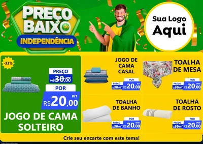 Modelo de Encarte para Encarte A4 Horizontal com o tema Preço Baixo de Independência para Cama, Mesa e Banho