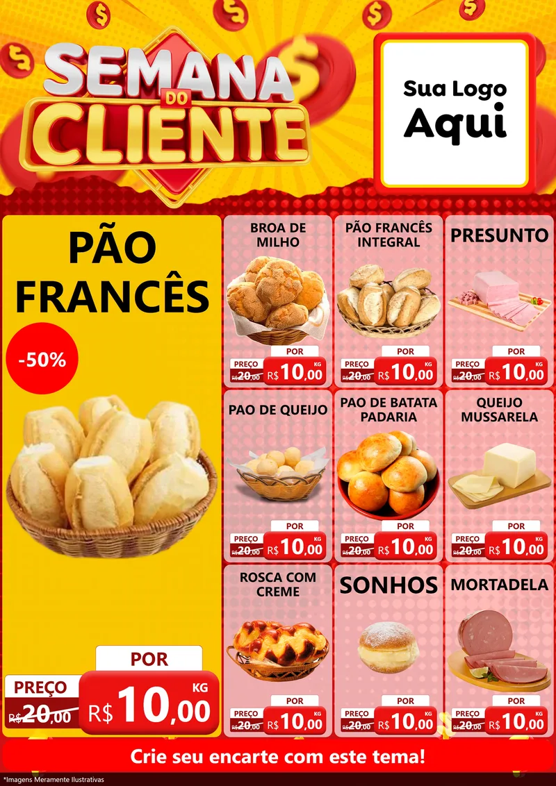 Modelo de Encarte para Encarte A4 Vertical com o tema Semana do Cliente para Padaria