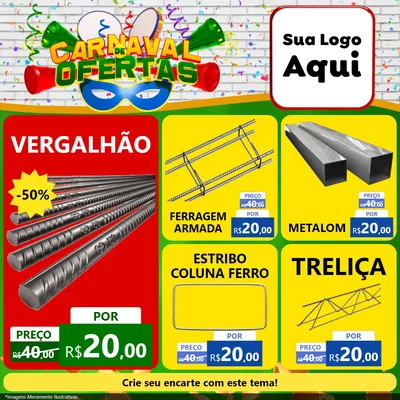 Modelo de Rede Social para Feed Facebook com o tema Carnaval de Ofertas para Ferragens
