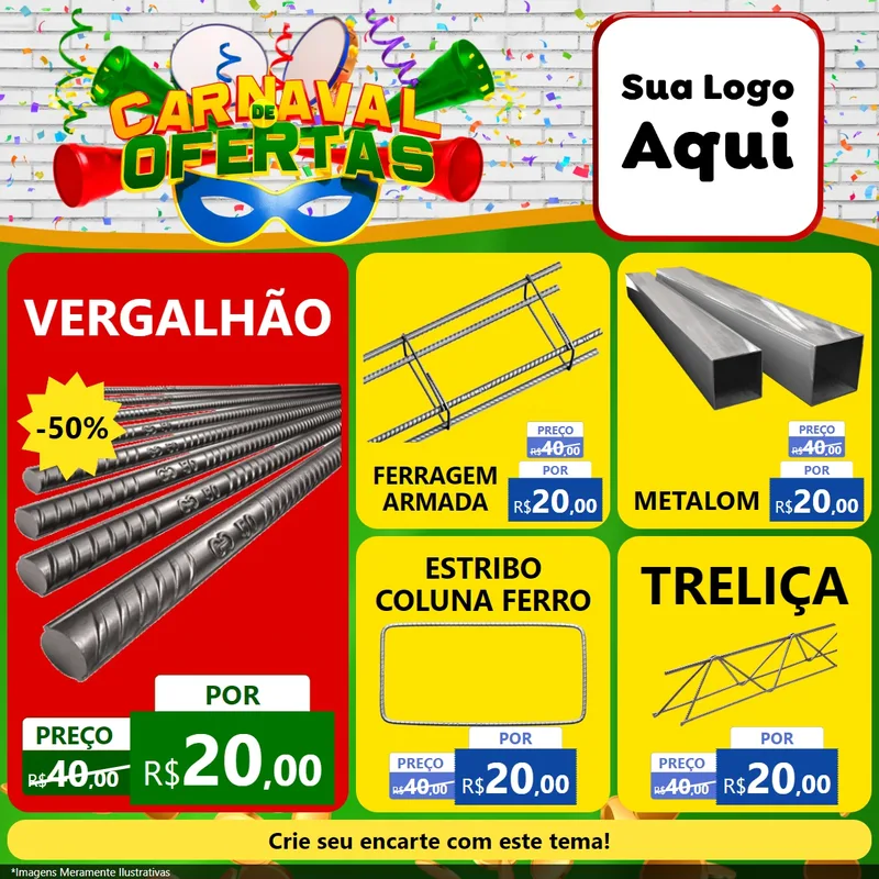 Modelo de Rede Social para Feed Facebook com o tema Carnaval de Ofertas para Ferragens