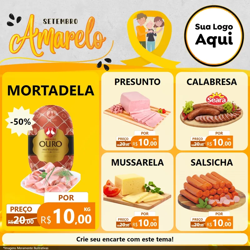Modelo de Rede Social para Feed Facebook com o tema Setembro Amarelo para Frios e Laticínios