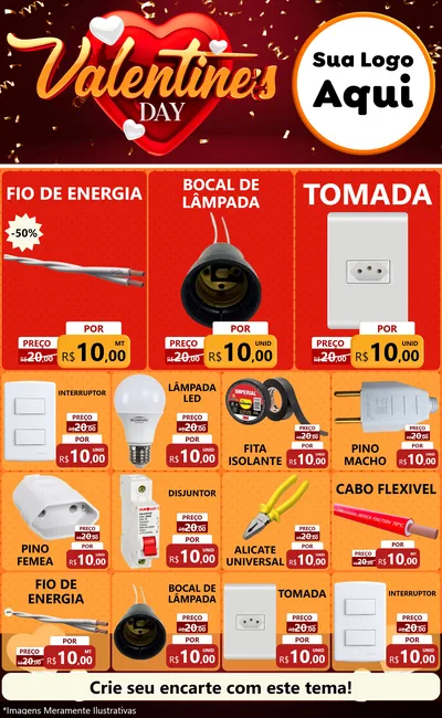 Modelo de Encarte para Encarte Grande com o tema Valentine's Day para Materiais Elétricos