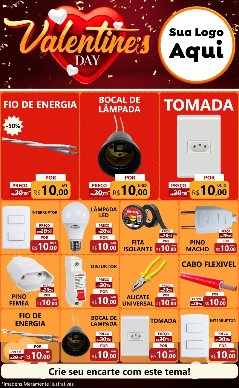 Modelo de Encarte para Encarte Grande com o tema Valentine's Day para Materiais Elétricos