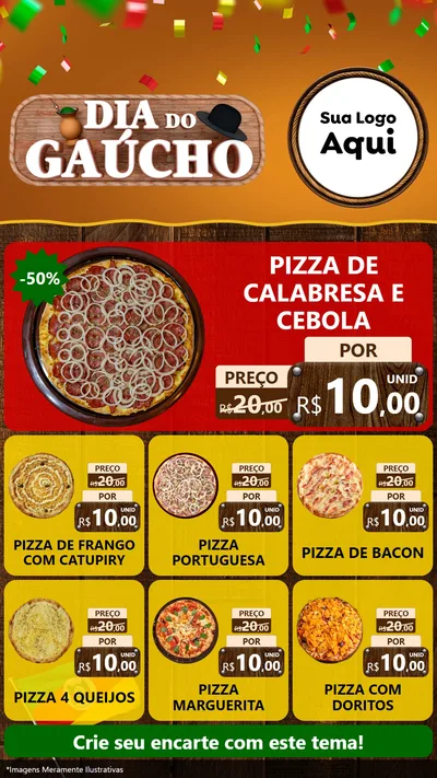Modelo de Rede Social para Stories com o tema Dia do Gaúcho para Pizzaria
