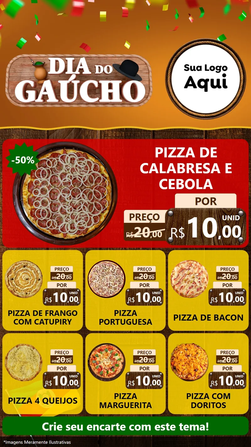 Modelo de Rede Social para Stories com o tema Dia do Gaúcho para Pizzaria
