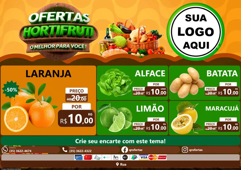 Modelo de Encarte para Encarte A4 Horizontal com o tema Ofertas Hortifruti - O Melhor Para Você! para Hortifrúti