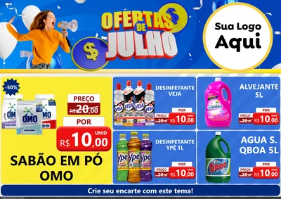 Modelo de Encarte para Encarte A4 Horizontal com o tema Ofertas de Julho para Produtos de Limpeza
