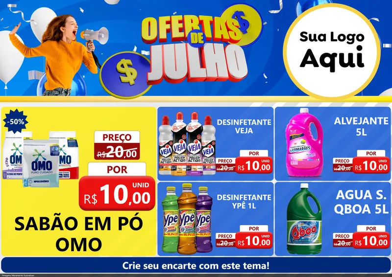 Modelo de Encarte para Encarte A4 Horizontal com o tema Ofertas de Julho para Produtos de Limpeza